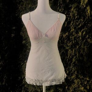 White and Pink Mesh Lace Trim Chemise